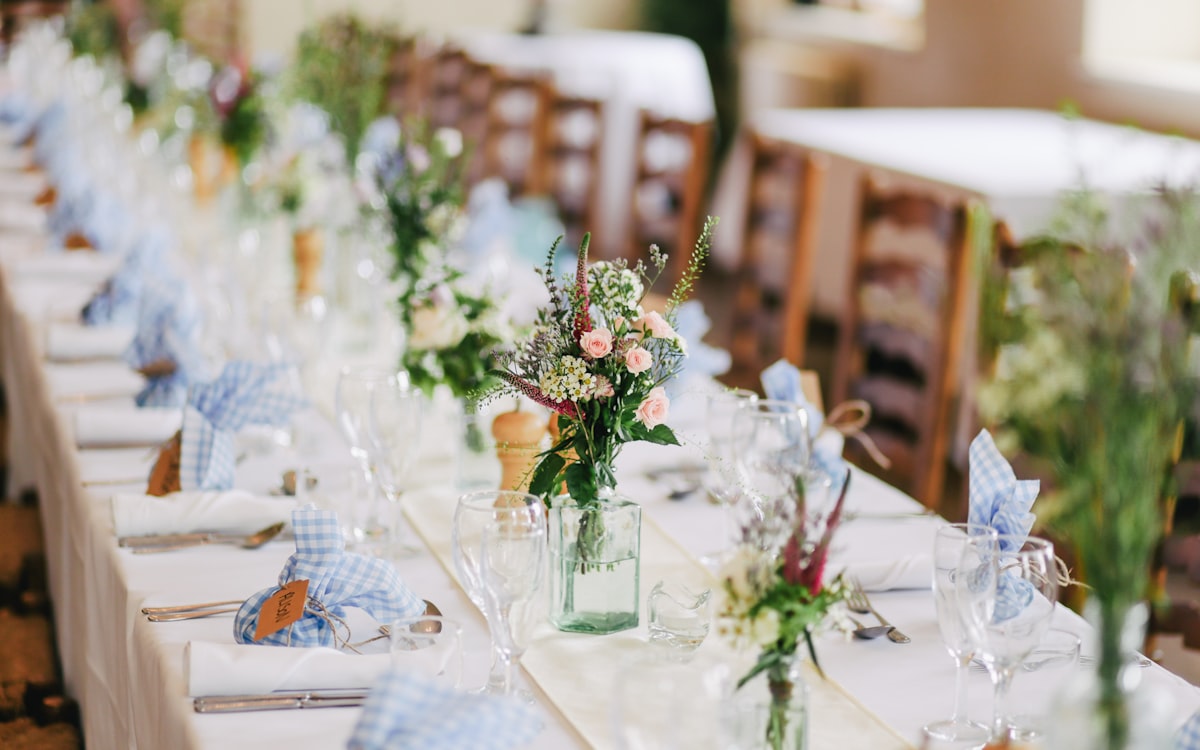 Elegant outdoor wedding reception table setting